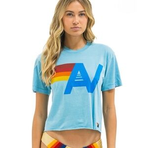 🆕 Aviator Nation LOGO BOYFRIEND TEE - AQUA Small